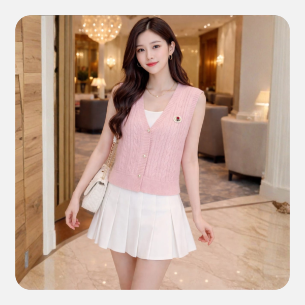 wholesale women’s pink cable knit vest – sleeveless v neck sweater for bulk buyers