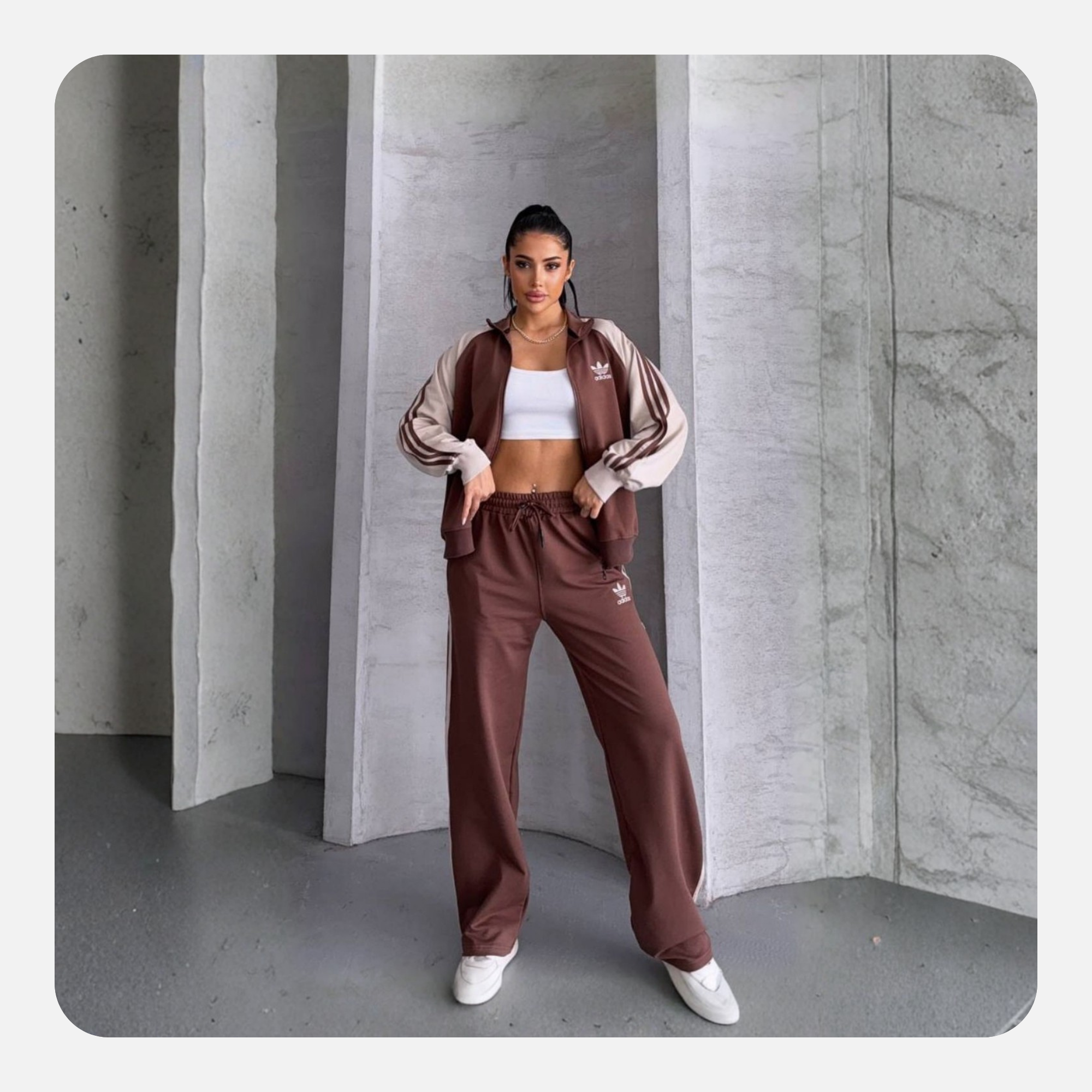 wholesale women’s brown tracksuit – full zip jacket and joggers set (bulk supply)