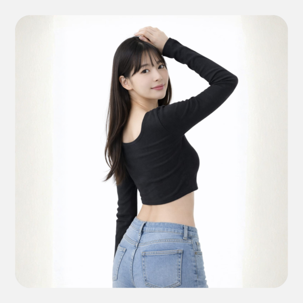 wholesale women’s black ribbed crop top – long sleeve slim fit scoop neck tee (bulk supply)