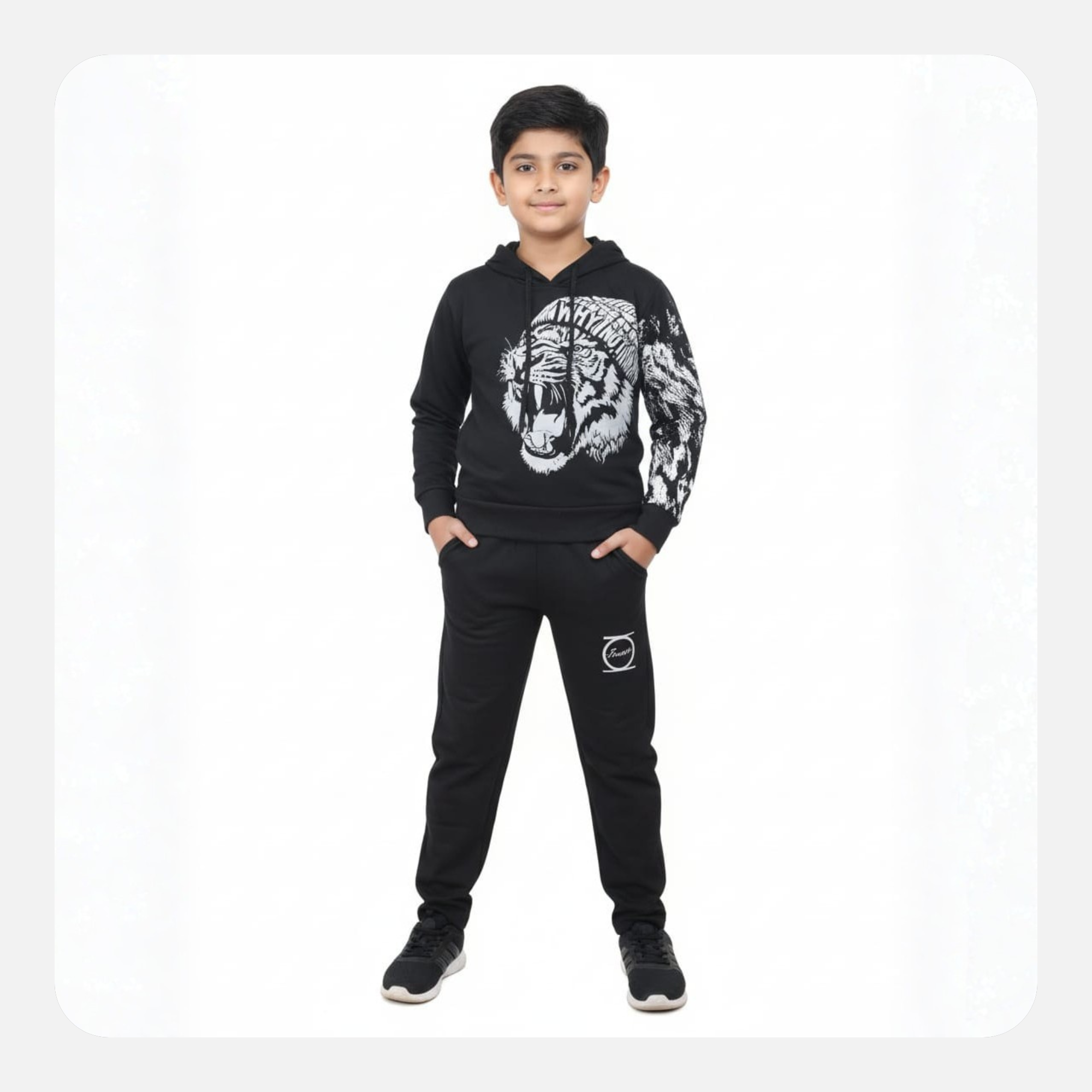 wholesale boys' grey and black paris tracksuit – premium 2 piece hoodie set (bulk supply)