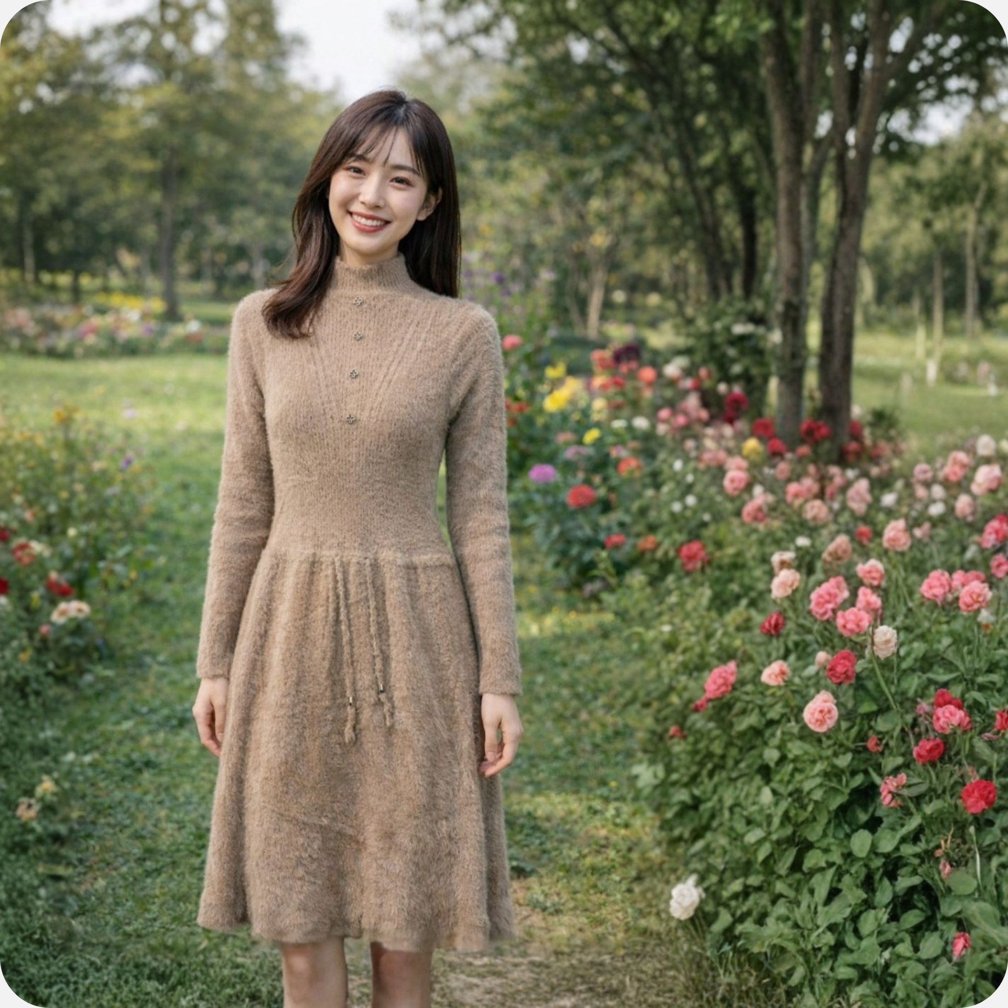 wholesale women’s brown knit dress – elegant mock neck long sleeve sweater(bulk supply)